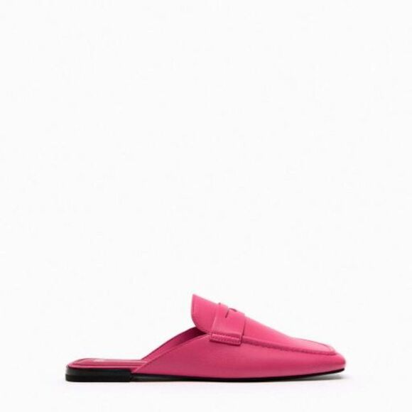 ZARA LEATHER MULE LOAFERS Fuchsia - Picture 8 of 9